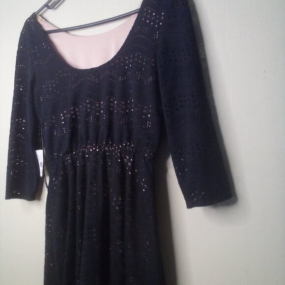 As U Wish Dress Women S Eyelet Lined 3/4 Sleeve Black Pink - Picture 13 of 13